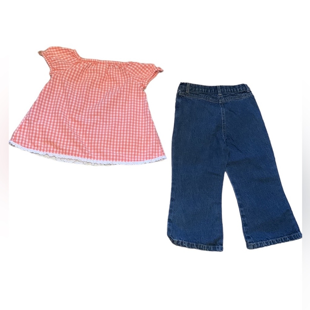 Vintage Gymboree Freshly Picked Gingham Floral Lace Top Jeans Lot 2T Adjustable - Picture 2 of 13